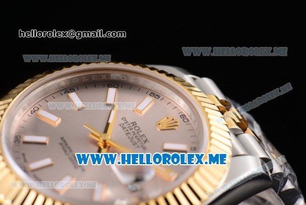 Rolex Datejust II Asia 2813 Automatic Two Tone Case/Bracelet with Grey Dial and Stick Markers (BP) - Click Image to Close